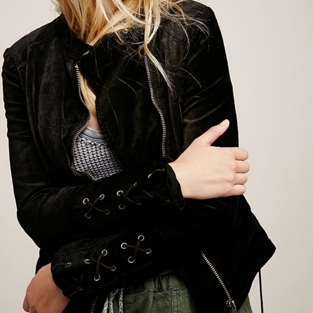 Free People Lacey Velvet Moto Jacket